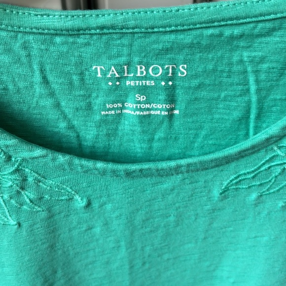 NWOTTalbots Teal Embroidered Short Sleeve Top SP - Picture 2 of 3